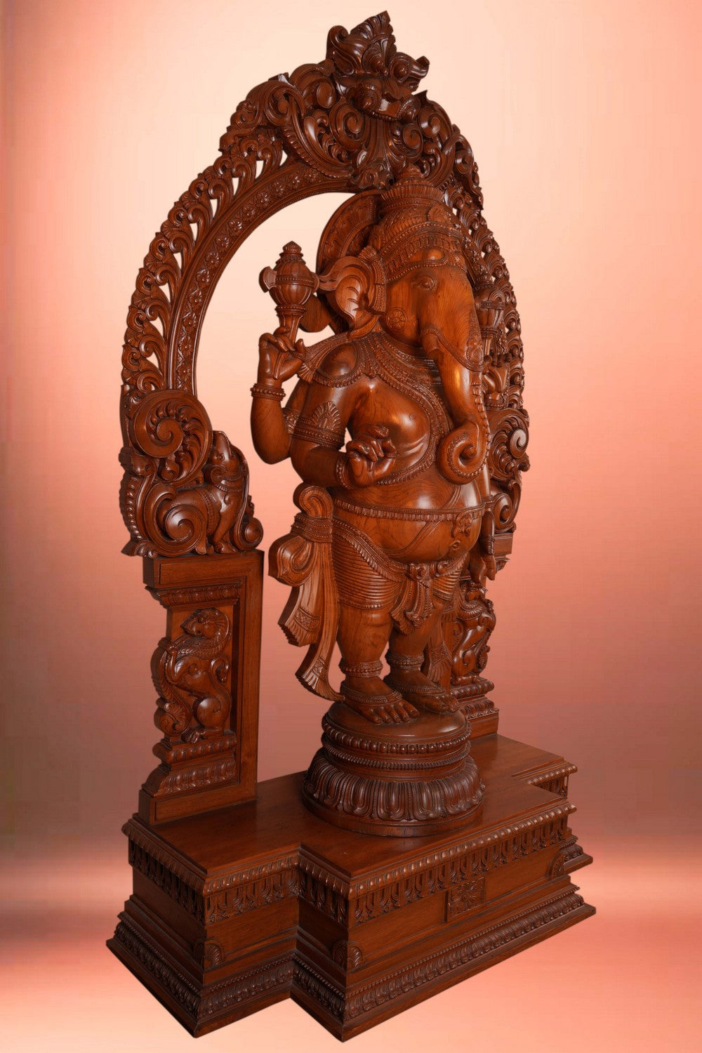 Image of Teak Wood Carving Lord Ganesha Statue